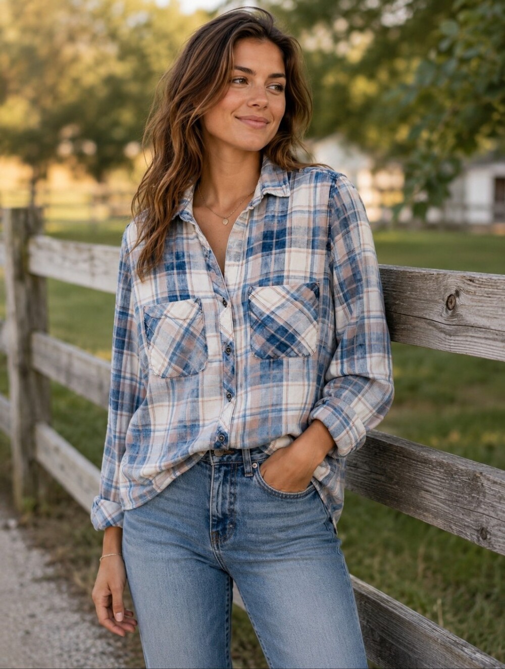 ANTHROPOLOGIE Cloth & Stone Faded Ombre Plaid Button Down Shirt Sz S